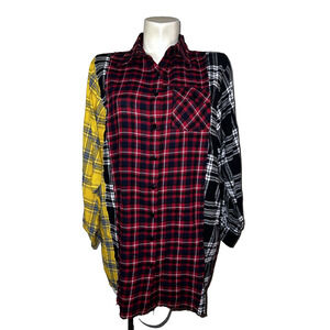 New Thread Story Top Size L Colorful Plaid 100% Cotton Long Sleeve Button Shirt